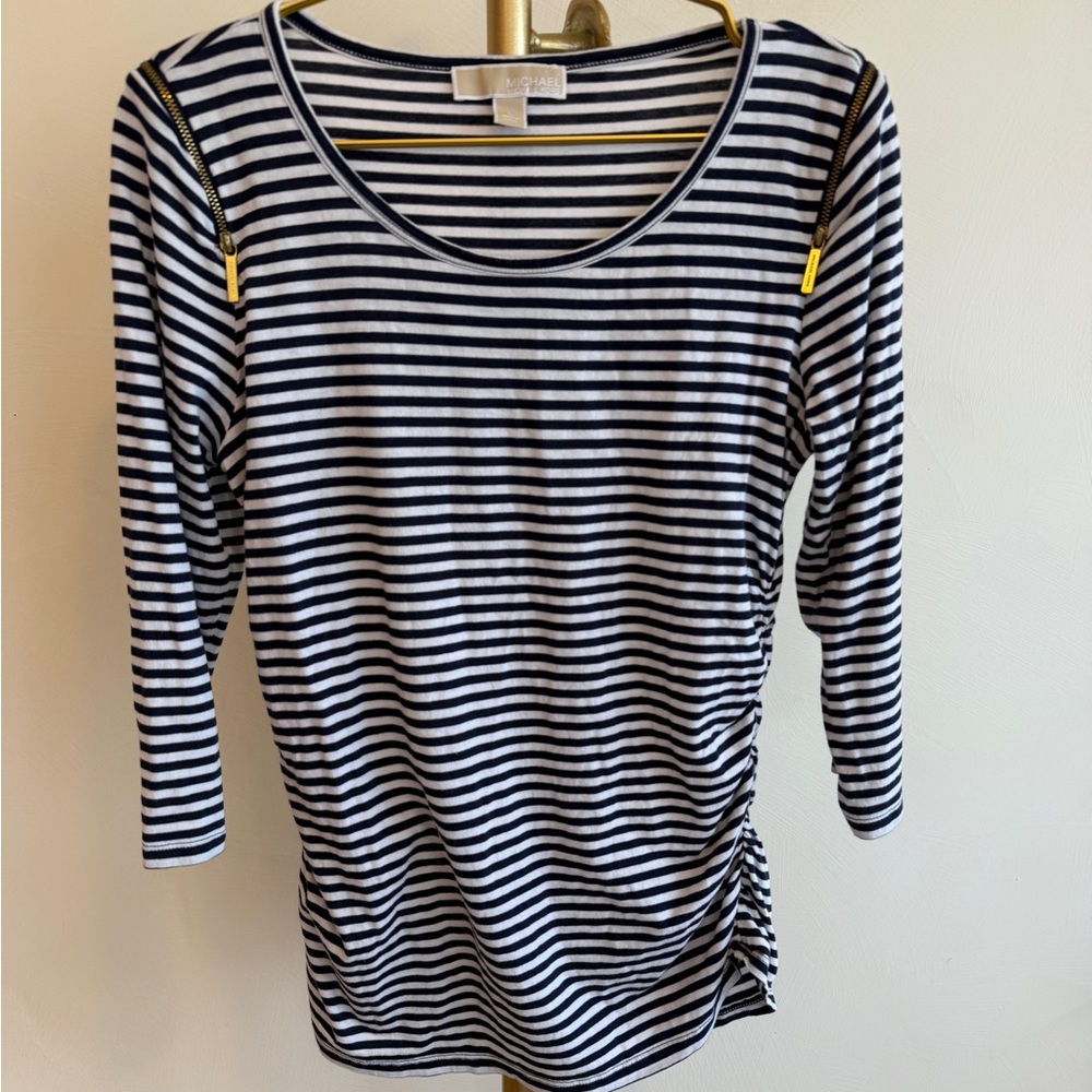 MICHAEL Michael Kors Navy and White Striped Long Sleeve Top